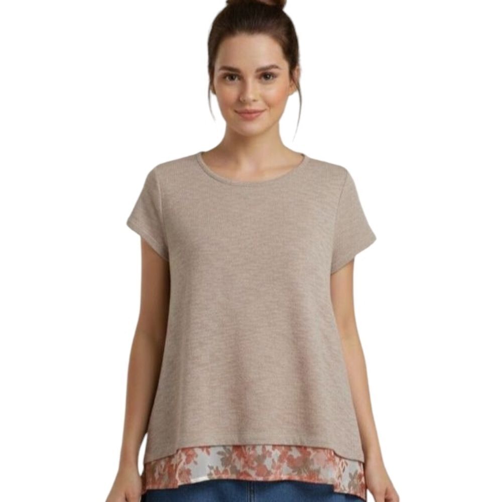 Dress Barn Layered Look Lightweight Sweater with Built in Chiffon Sleeve…